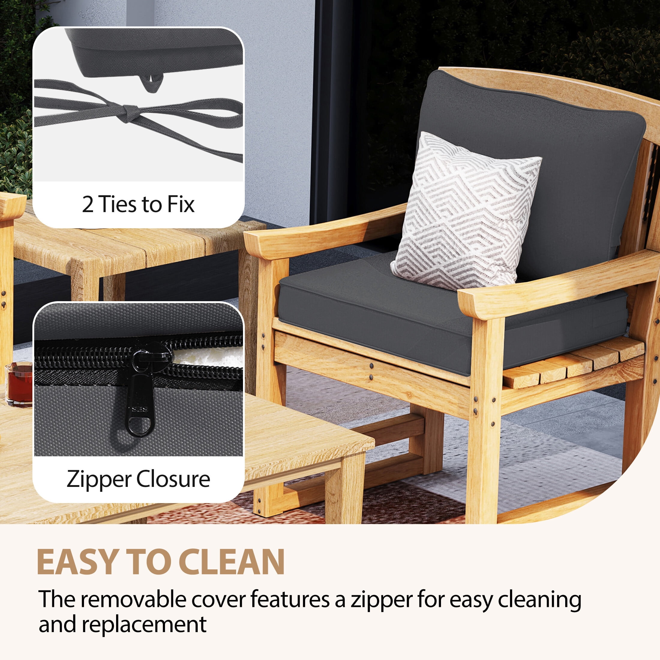 23.5 x 25.5 Waterproof Outdoor Deep Seat Cushion for Patio Furniture Cushion Replacement, Mid Back, Set of 4, Dark Gray