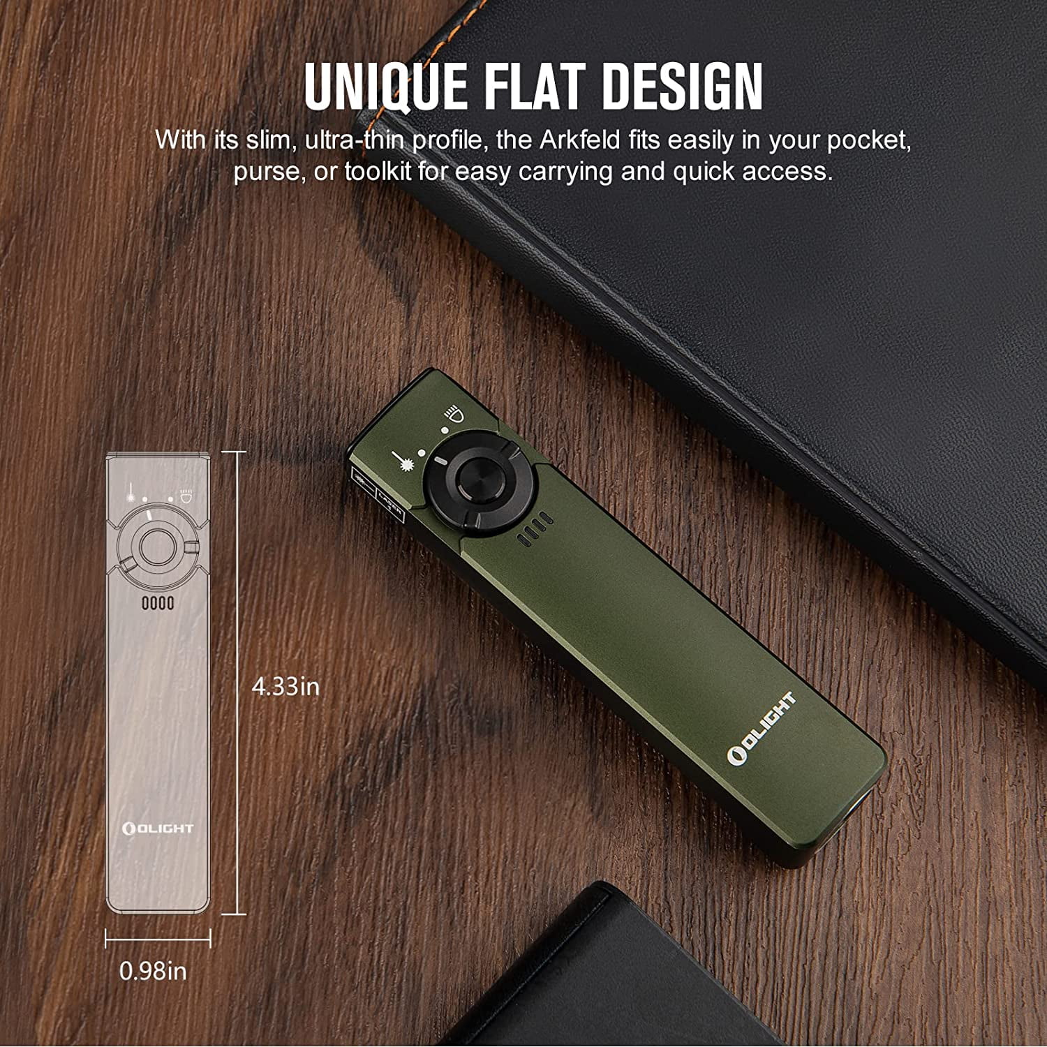 OLIGHT Arkfeld EDC Flat Flashlight, 1000 Lumens White LED Light with Green Beam Combo, Power by Rechargeable Built-in Battery for Outdoors, Emergency, Work (OD Green)