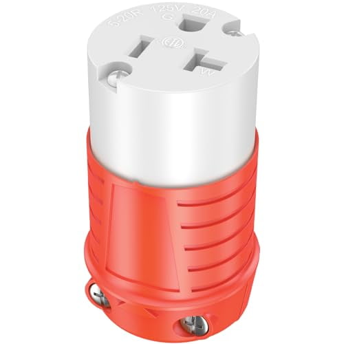 20 Amp Female Plug End NEMA 5-20R Receptacle 110V Drop Cord Cap 3-Prong Repair Connector for 10AWG Extension Cord End Replacement ETL Listed Orange-Tinted Red 1-Pack$$Tools