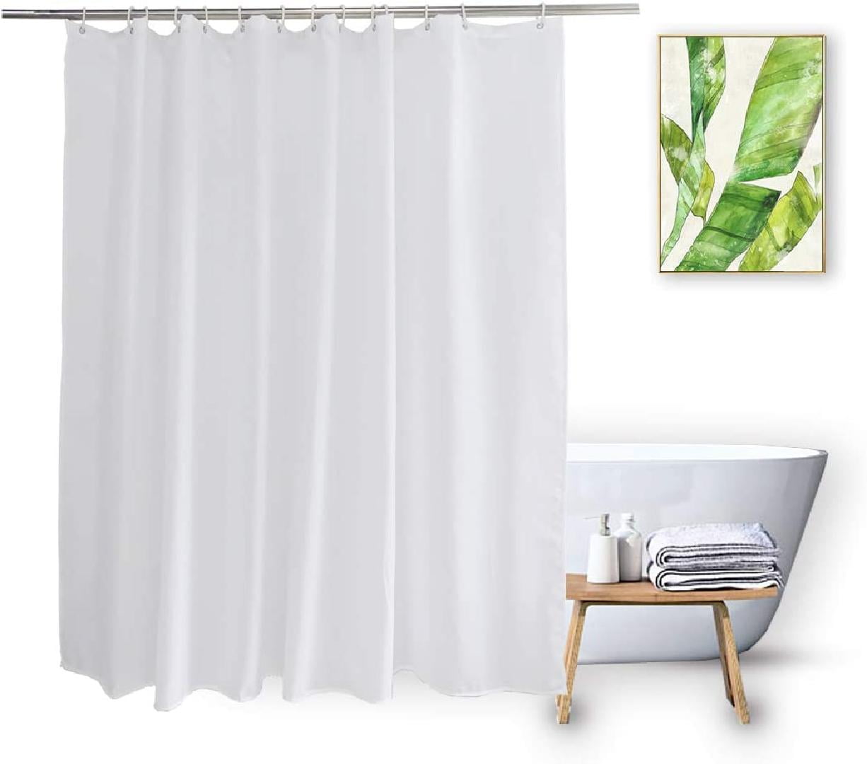 Short Shower Curtain Liner 72 x 60 inch, White Fabric Polyester