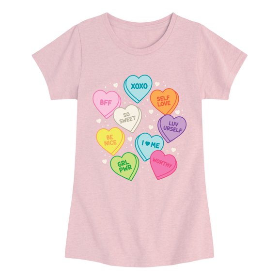Instant Message - Colorful Sweethearts Candies Fitted Short Sleeve Graphic T-Shirt