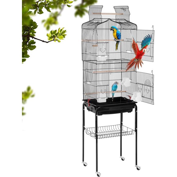 BestPet Cage 64 Inch Tall Outdoor Bird Bath Stand Storage Shelf Accessories, Black