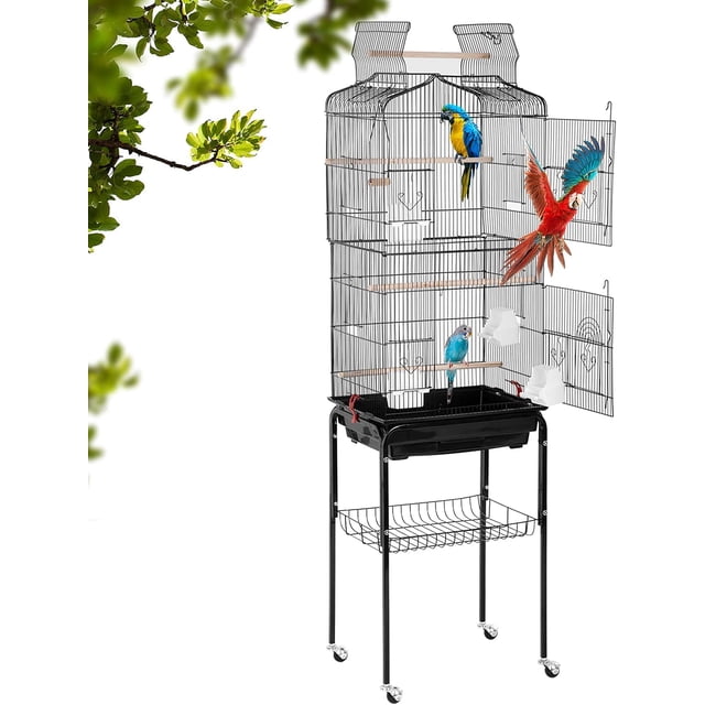 BestPet Cage 64 Inch Tall Outdoor Bird Bath Stand Storage Shelf Accessories, Black
