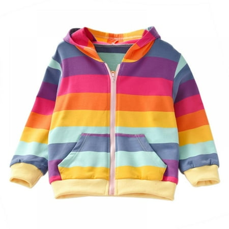 

SYNPOS 1-7T Girls Cardigans - Toddler Little Girl Zip Up Hoodie Jacket Rainbow Hooded Sweatshirt Fall Winter Kid Long Sleeve Shirt Pullover Top