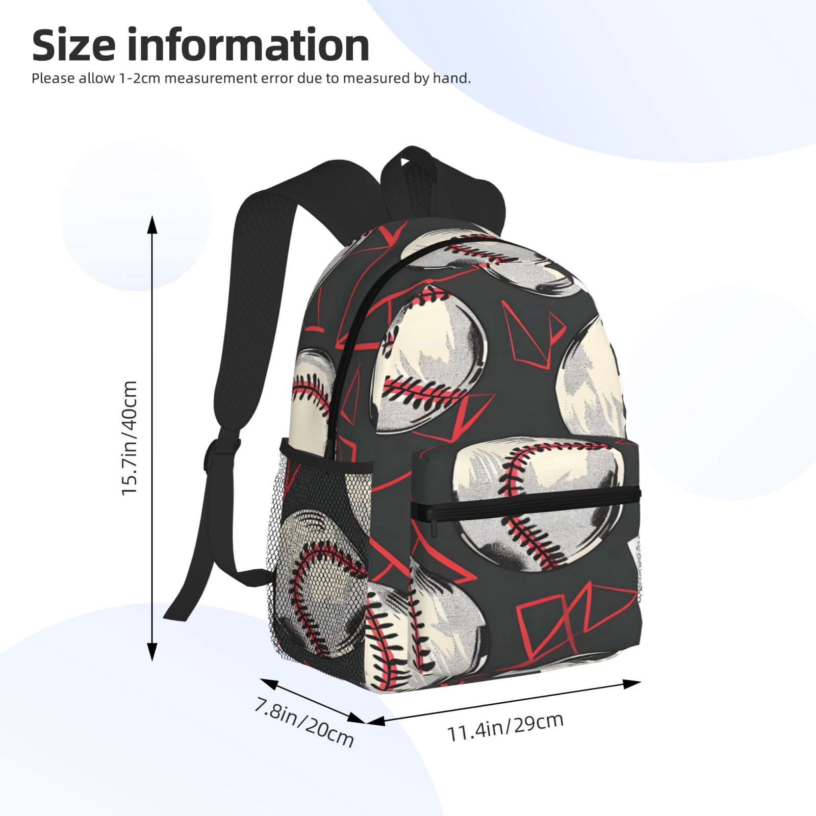 Casual Backpack Water Resistant Lightweight Daypack For Work Travel Hiking Camping Laptop Compartment & Side Mesh Pockets Baseball Theme Urban Street Sport Style (3)