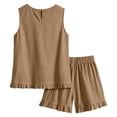 thumbnail image 6 of BRELIL Women Two Piece Sets Summer Casual Matching Outfits Round Neck Sleeveless Tank Top Shorts Set Solid Boho Beach Loose Vacation Travel Loungewear, Brown 2XL, 6 of 9