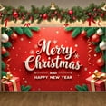 thumbnail image 3 of Red Theme Merry Christmas Banner Green Pine Branches Christmas Backdrop Snowflake Design Gold Ribbons Holiday Background for Christmas Party New Year Celebration Indoor Decoration, 3 of 9