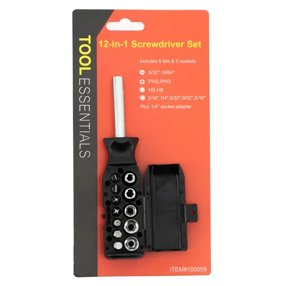 Tool Essentials 12 Piece Screwdriver Bit & Socket Set With In Handle Storage