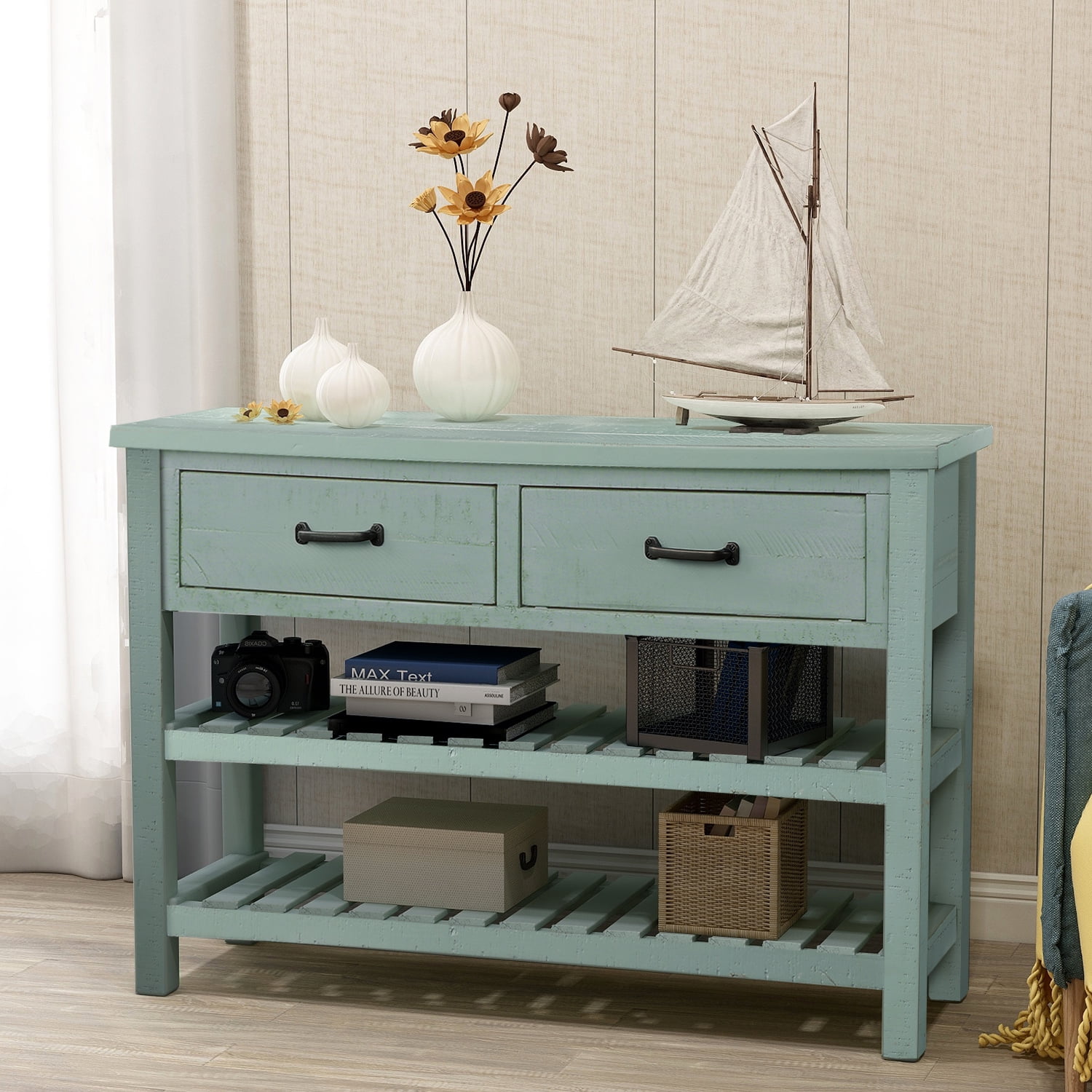 Clearance! Console Table for Entryway, Sideboard Wooden Sofa Table with Storage Drawers Cabinets ...