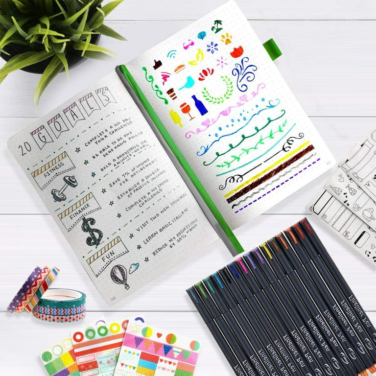 Perfect Planner Journal Supplies Kit - 32 Piece Set, Custom-Designed Supplies for Bullet Dot Journals and Planners, Includes Stickers, Stencils, Washi