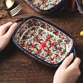 thumbnail image 4 of Bohemian Daisy Pattern Ceramic Baking Bowl with Double Handles, Oven Safe Multipurpose Tableware for Home Kitchen Baking & Daily Meals, 4 of 6