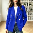 thumbnail image 2 of Women Double Breasted Blazer Jacket Long Sleeve Lapel Suit Coat Casual Business Work Outerwear Tops for Spring Autumn office Daily Wear S-3XL Blue, 2 of 5