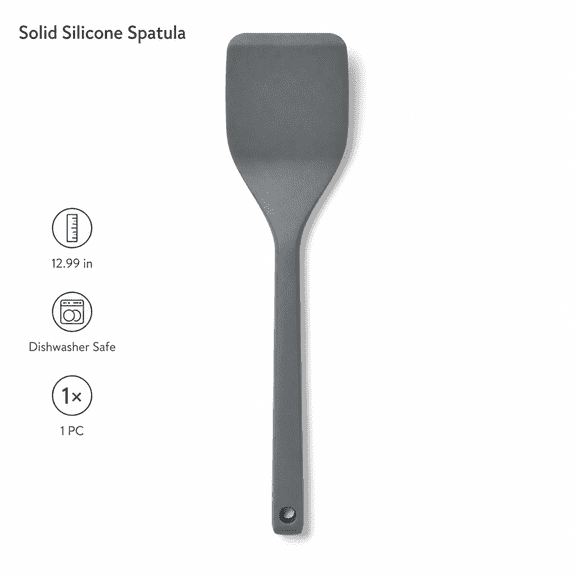 12.99-Inch Dark Gray Silicone Solid Turner Spatula with Heat-Resistant Flexible Edge and Sturdy Core, Non-Scratch Safe for Non-Stick Pans, Grills, and Griddles, Heavy-Duty BPA-Free Kitchen Utensil fo