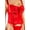 RED, variant on 3 Piece Sheer Mesh Corset Lingerie Set Bow Bust Detail Bustier G-String Thong Panty Garter Straps