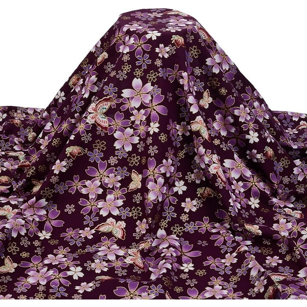 Tela estampada japonesa morada de 39,4 x 59 pulgadas, estilo japonés, paquetes de telas de algodón con estampado Sakura para costura