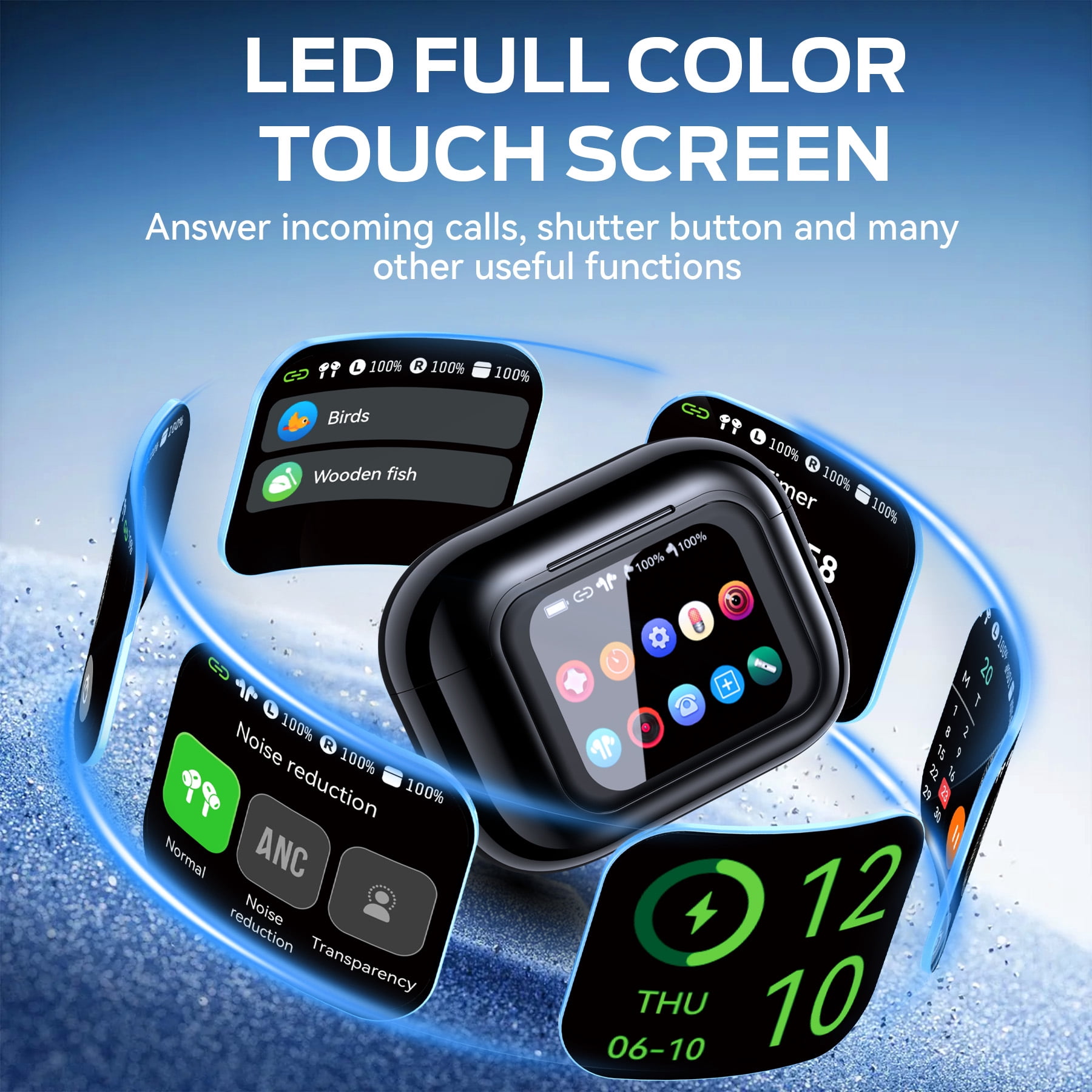 VEAT00L Wireless Earbuds Bluetooth Headphones, Ear Buds with Touch Screen, ANC ENC Noise Cancelling Transparency Mode, 58H Stereo Deep Bass, IPX7 Waterproof, Clear Calls, 7 EQ for iOS Android (Black)