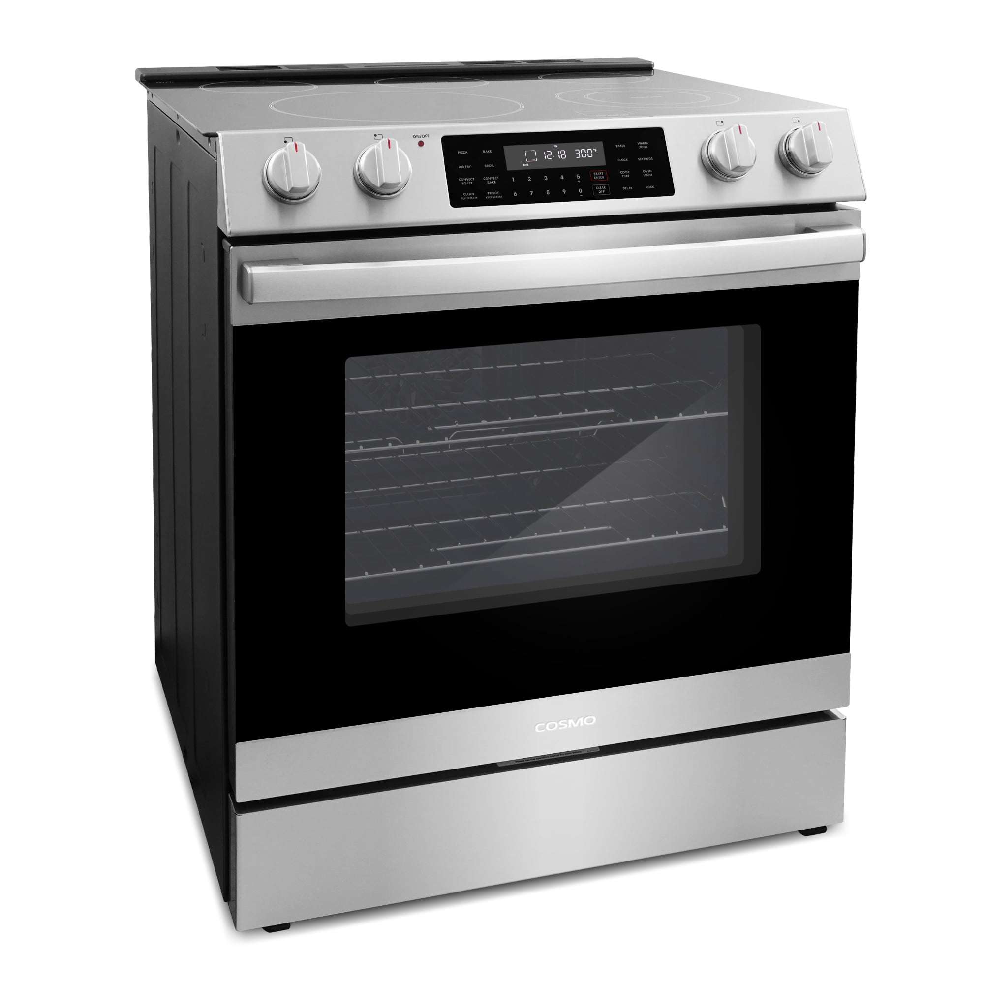 Cosmo 30 in. Haven Collection 6.3 cu. ft. Electric Range, 5 Burner Ceramic Glass Cooktop, Self Clean, Air Fry, Stainless Steel