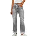 thumbnail image 3 of Women's Irregular Waistband Denim Jeans, Elastic Stretch Retro Streetwear Straight Leg Pants, Casual Distressed Jeans for Women, Unisex Baggy Trousers Light Ashy XXL, 3 of 5