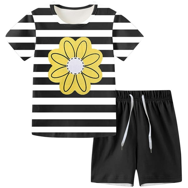 TopLLC Ensembles de Chemisiers et Chemises à Manches Courtes à Col Rond Enfants Décontractés Shorts à Manches Courtes avec Cordon Imprimé Maison Sports Hommes et Femmes Été Ensemble Deux Pièces Ensemble Fille