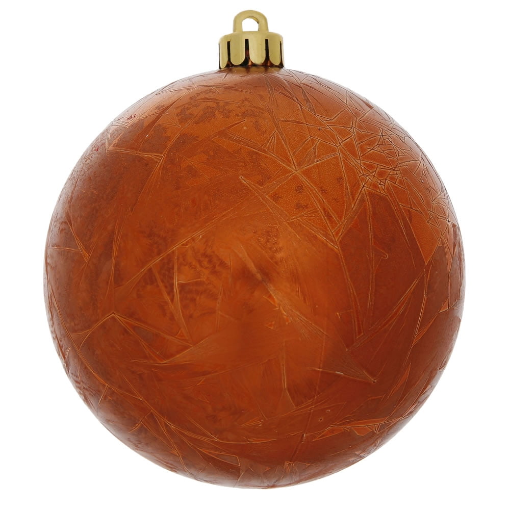6ct Burnt Orange Crackle Shatterproof Christmas Ball Ornaments 4
