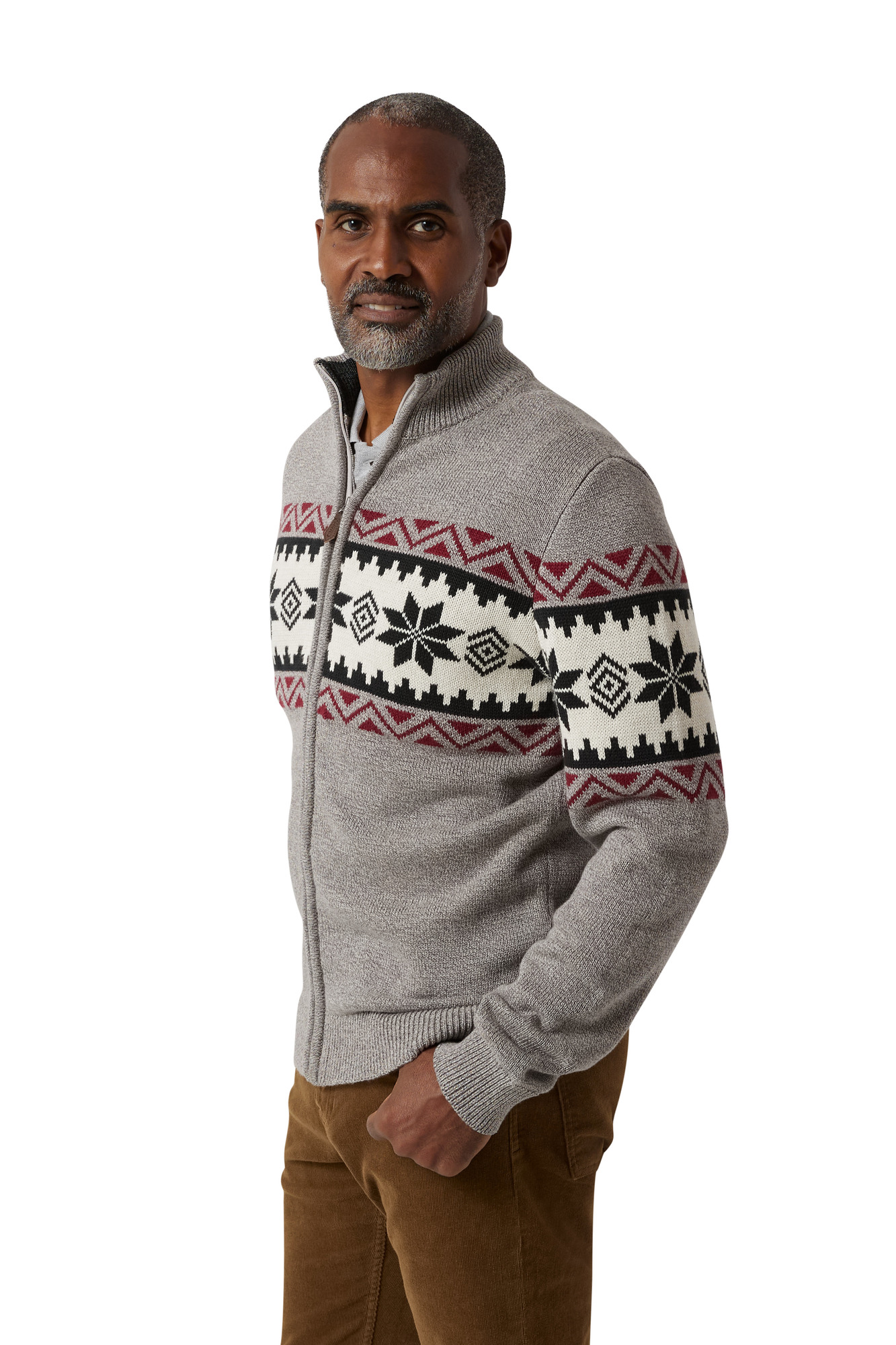 Chaps Men's & Big Men's Fair Isle Chest Stripe Full Zip Cotton Sweater ...