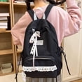 thumbnail image 5 of Aesthetic School Backpack with Lace Bow, Lace Trim School Backpack with Side Bowknot, Lightweight Computer Bag for Middle School College, Black, 5 of 8