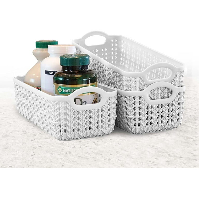 Plastic Storage Organizer Baskets (Set of 3) – White Rectangular