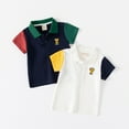thumbnail image 4 of LYMAYTER Toddler Boys Summer Lapel T-Shirt Kids Short Sleeves Button Cotton Shirt Baby Colorblocked Casual Tee Shirt Tops for 1-8 Years Old, 4 of 11