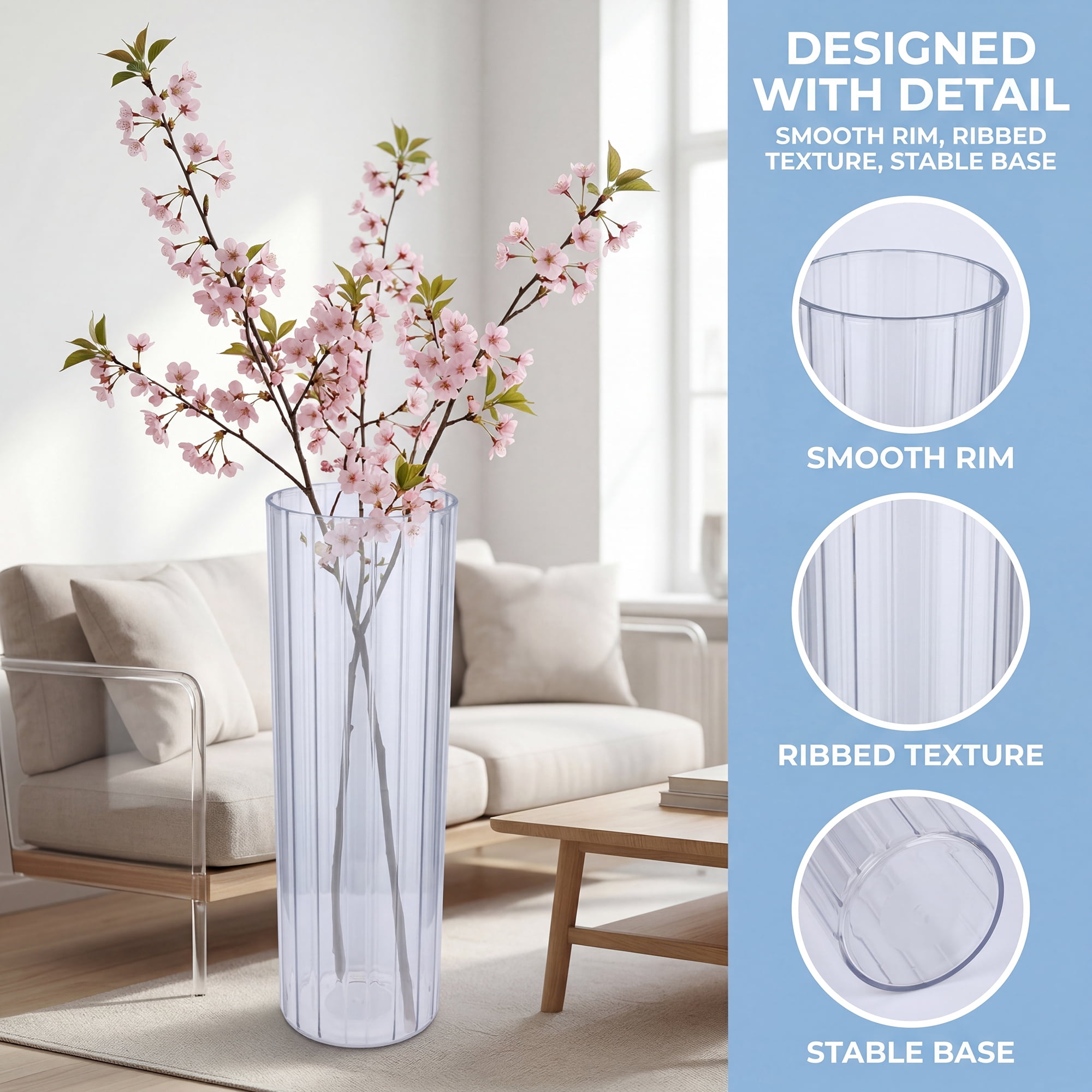 Unique Bargains Acrylic Cylinder ase Clear Tall Plastic Vase Clear 3.9"L x 3.9"L x 11.8"H