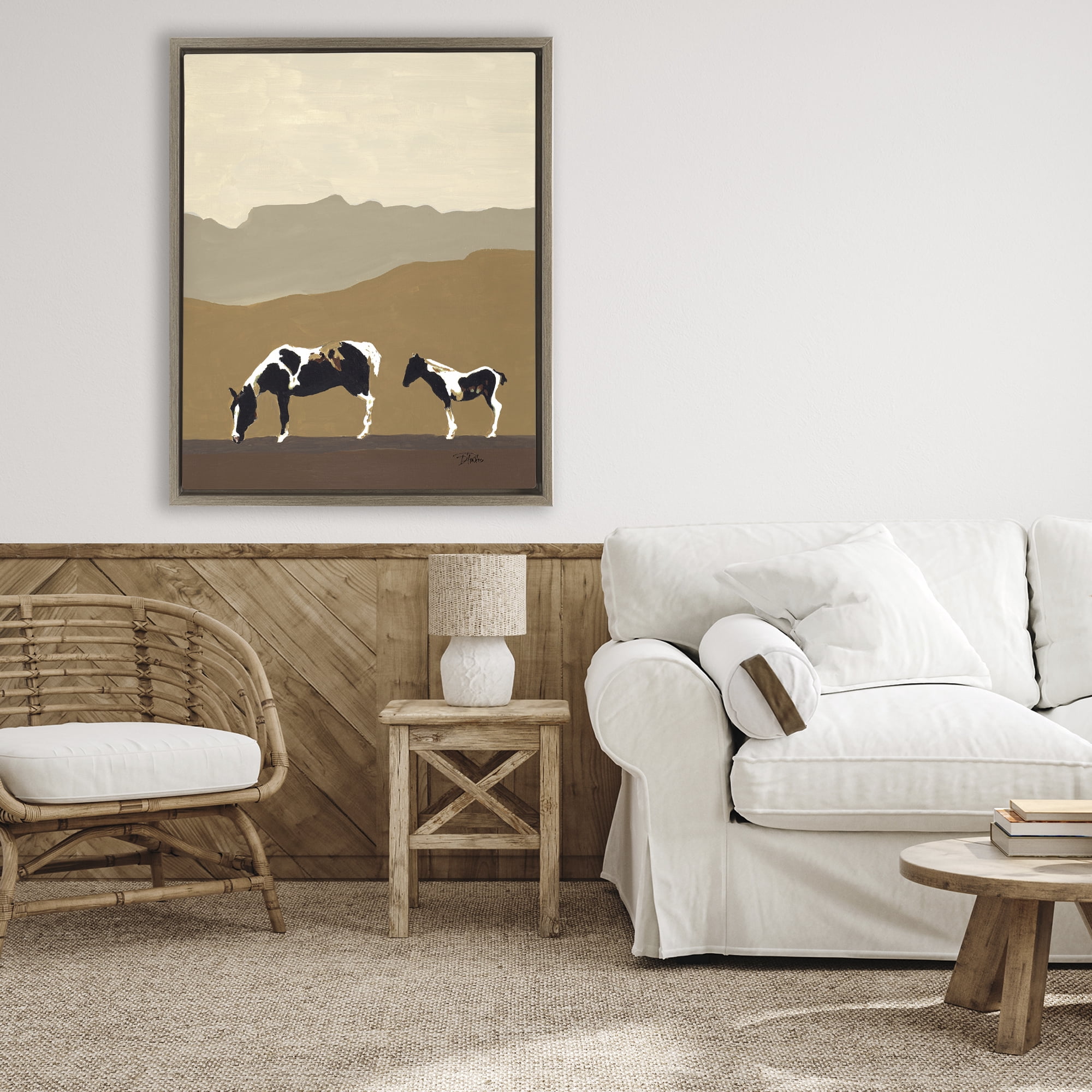 Stupell Industries Modern Mountains Horses Brown Framed Floater Canvas Wall Art, design by Patricia Pinto