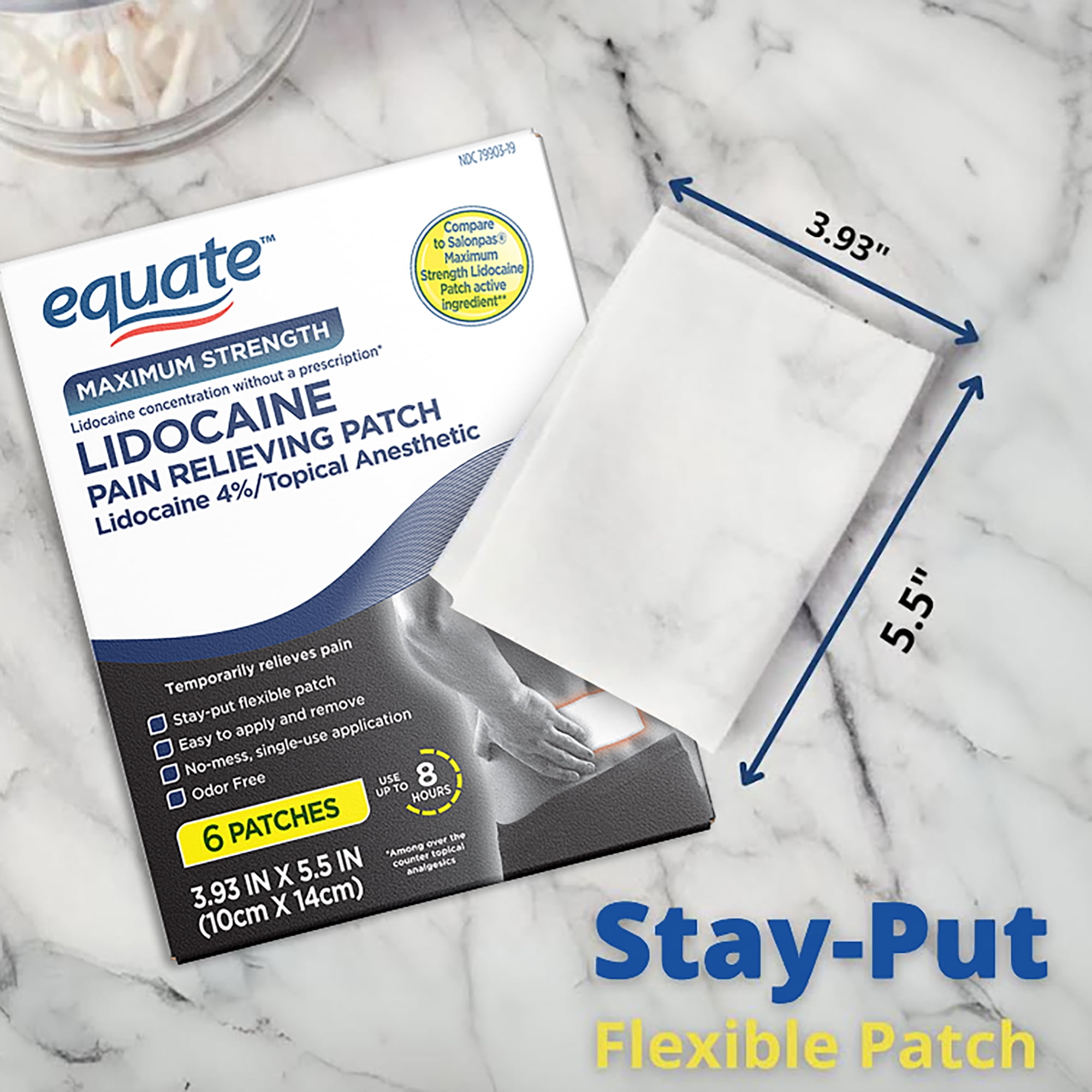 Equate Lidocaine Pain Relieving Patch 4% Lidocaine, 6 Count, Compare to Salonpas® Lidocaine Patch Active Ingredient