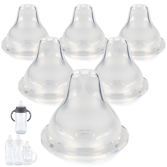 XIRQI 6 Count Silicone Sippy Cup Nipples, Variable Flow Duckbill Replacement Valves for 6 Months, Leak-Proof Feeding