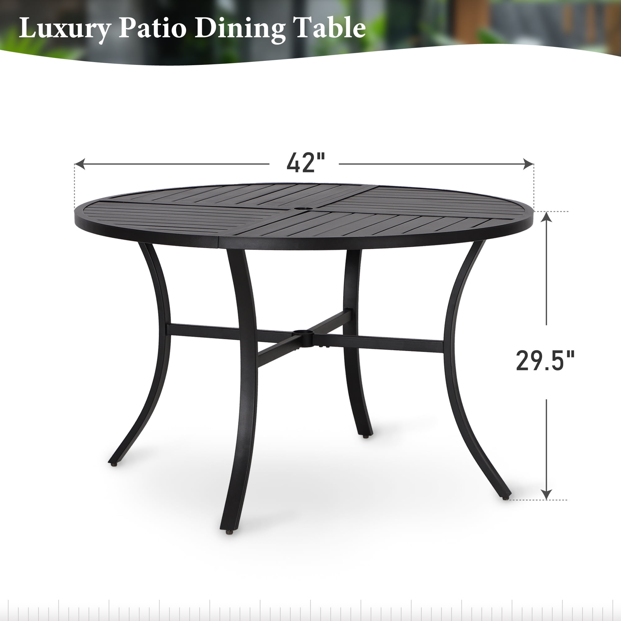 MF Studio 42"  Round Metal Outdoor Patio Dining Table with Umbrella Hole for 4 People, Black