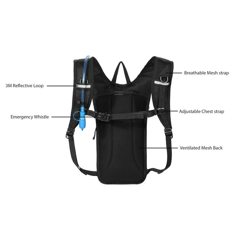 WFS Desert Springs 2L Hydration Daypack Backpack, Black