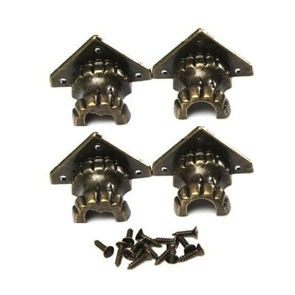 MYG 4 Pcs Boîte en Bois Antique Support de Pied Armoire Protecteur d'Angle en Alliage