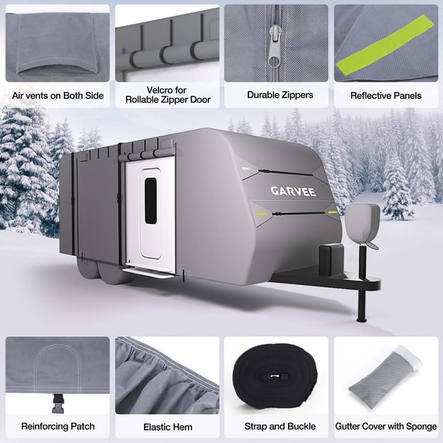 Kojooin RV Cover 20-22 ft, Camper Trailer Cover with Windproof Straps, Tire Covers and Water-Resistant Protection