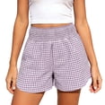 thumbnail image 3 of Hurxie Womens Gingham Lounge Shorts High Waisted Summer Pajama Beach Casual Loose Fit Summer Shorts with Pockets Purple,S, 3 of 7
