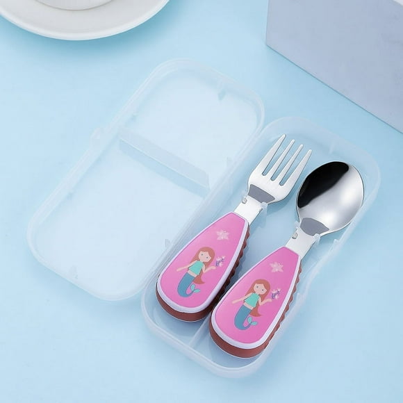 Vajilla infantil de acero inoxidable 304 con dibujos animados, cuchara para alimentación de bebés, juego de tenedor y cuchara para suplementos alimenticios para bebés, conveniente