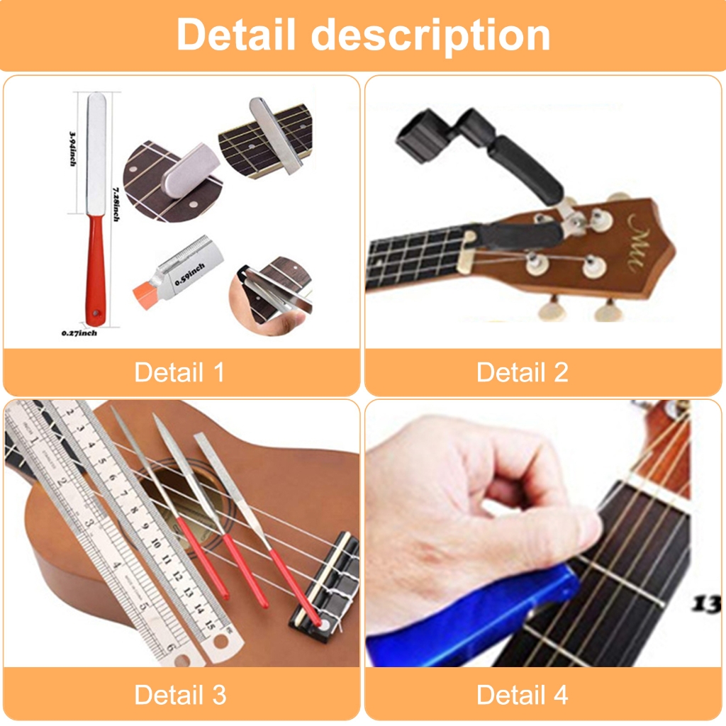 25Pcs Guitar Setup Kits with String Action Ruler Luthier File Guitar Bridge Pins