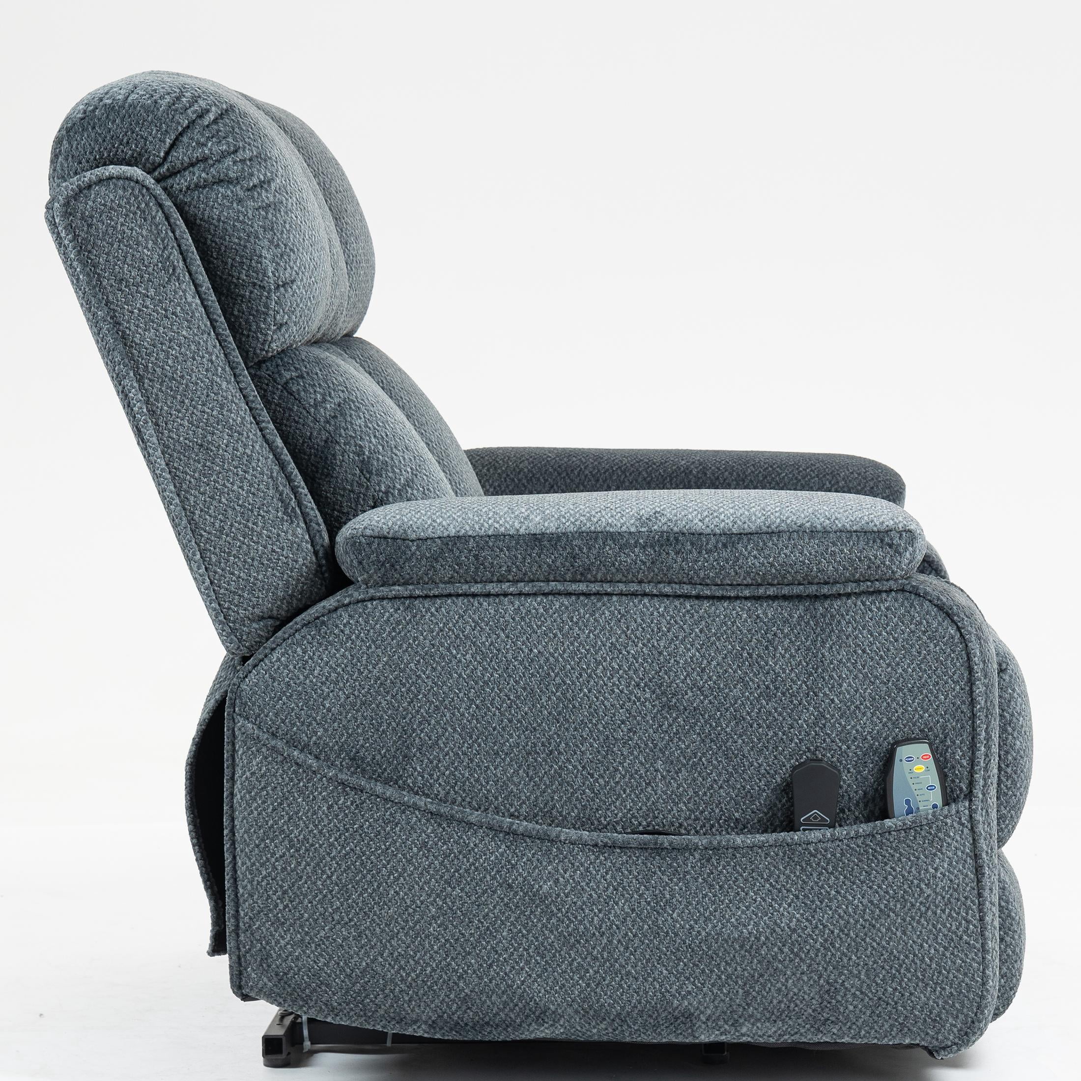 LEGAHOME Oversized Lift Recliner Chair with Heat & Massage, Fabric Lay Flat Recliner with Extended Footrest, Side Pockets, Cup Holders, USB Charging, Electric Power Sofa for Adults Seniors, Blue