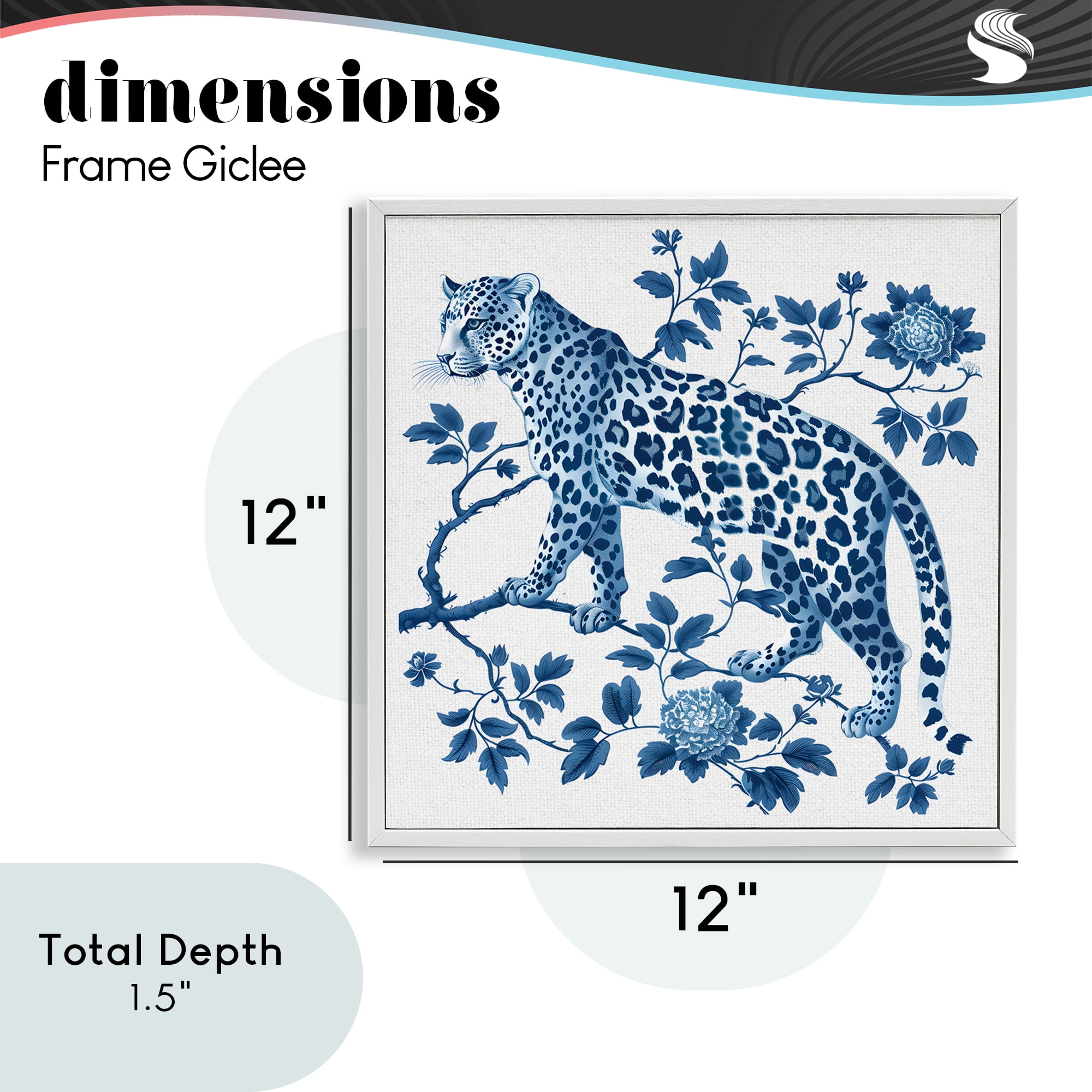 Traditional Ornate Floral Leopard White Framed Giclee Art, design by Lettered and Lined