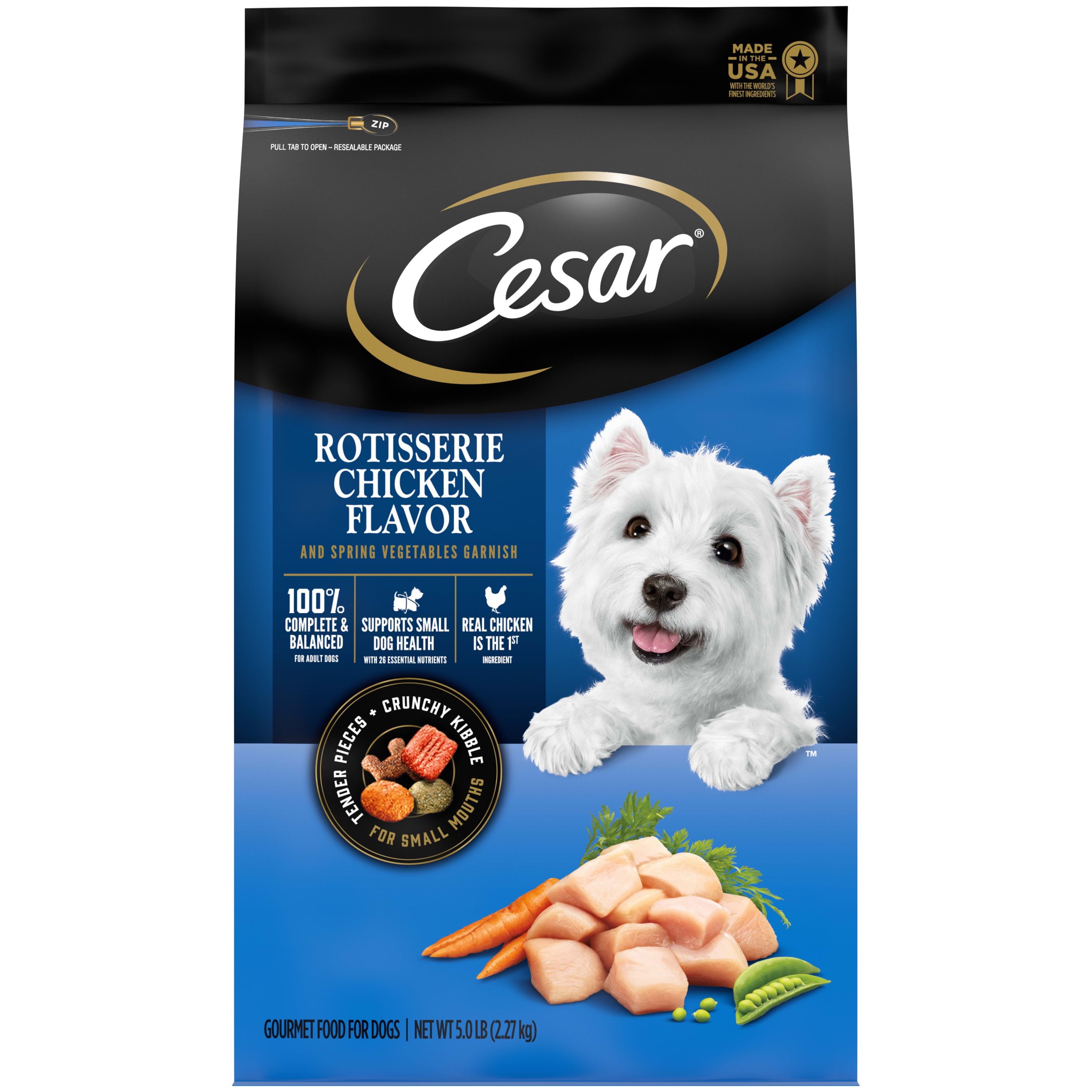 CESAR Rotisserie Chicken with Spring Vegetables Garnish Dry Dog Food for Small Breed Dog, 5 lb Bag