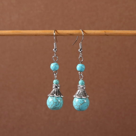 Zhuge Bohemian Handcrafted Turquoise Drop Dangle Earrings, 1 Pair Lightweight Boho Statement Jewelry,B25