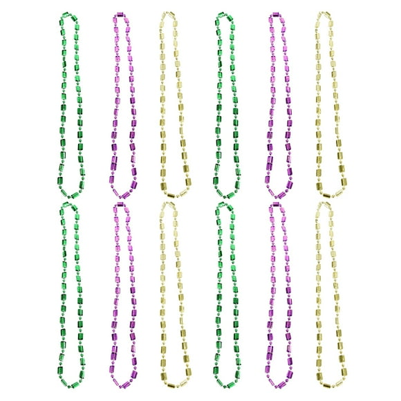 KAKOWELY mexican carnival beads 12pcs Mardi Gras Necklace Golden Purple Green Beaded Necklace for Women Girls Mexican Carnival Party Costume Dress Up Accessories