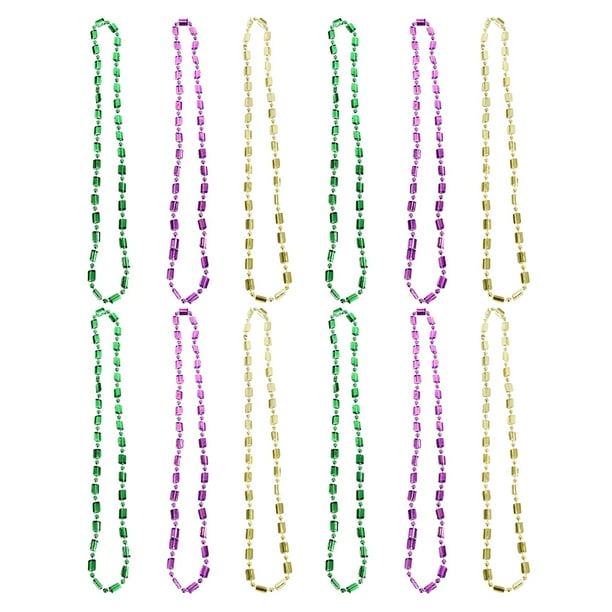 KAKOWELY 12 collares de Mardi Gras con cuentas doradas, moradas y verdes para mujeres y niñas, accesorios para disfraces de carnaval mexicano.