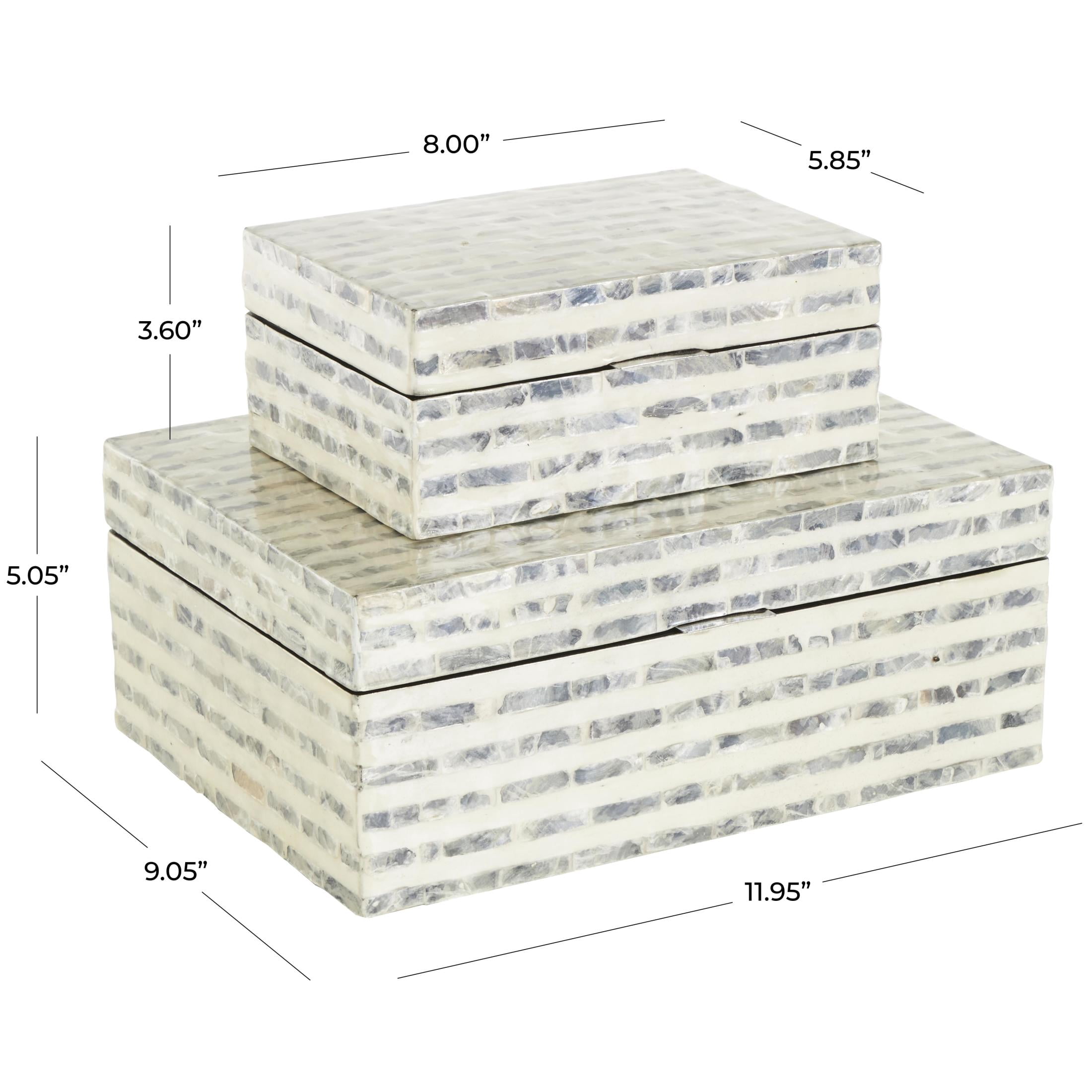 DecMode Geometric Handmade Linear Mosaic Storage Cream Mother of Pearl Shell Decorative Box, 2 Count