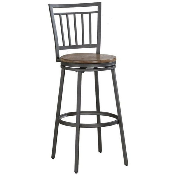 American Woodcrafters Stockton 25" Metal Swivel Stool - Slate Grey - Golden Oak Seat