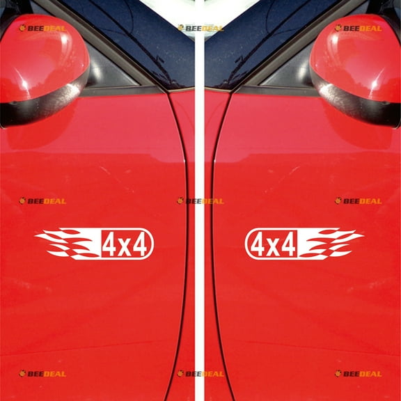 4X4 Off Road Sticker Decal Vinyl Sides Door - Pair, Mirror Images Reversed White 5" - Fit For Ford Chevy GMC Toyota Jeep Car Pickup Truck