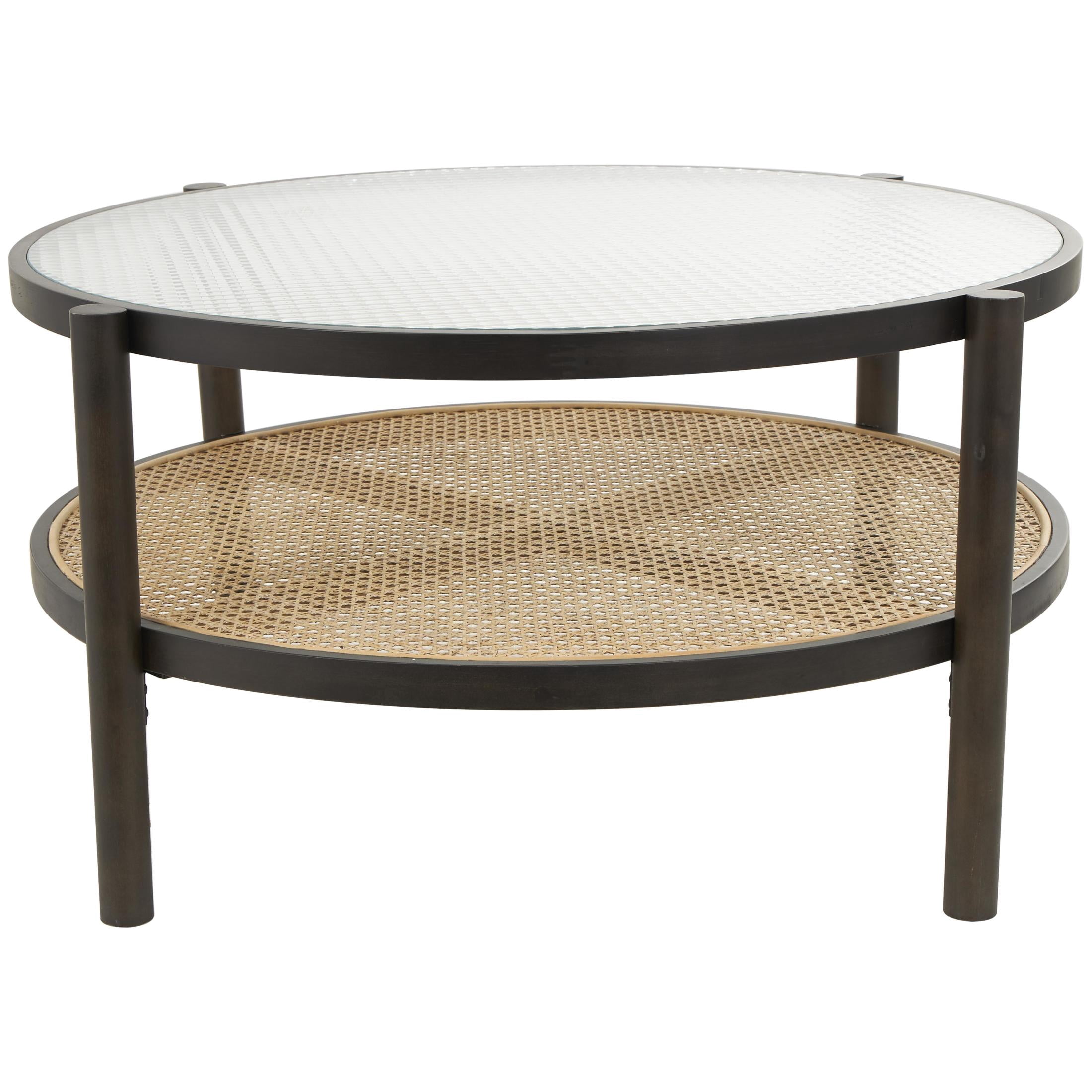 DecMode 34" x 17" Brown Rattan Coffee Table with Pressed Tempered Glass Top, 1-Piece