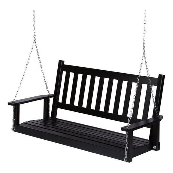Pemberly Row Hardwood Patio Porch Swing with Hanging Chains in Black
